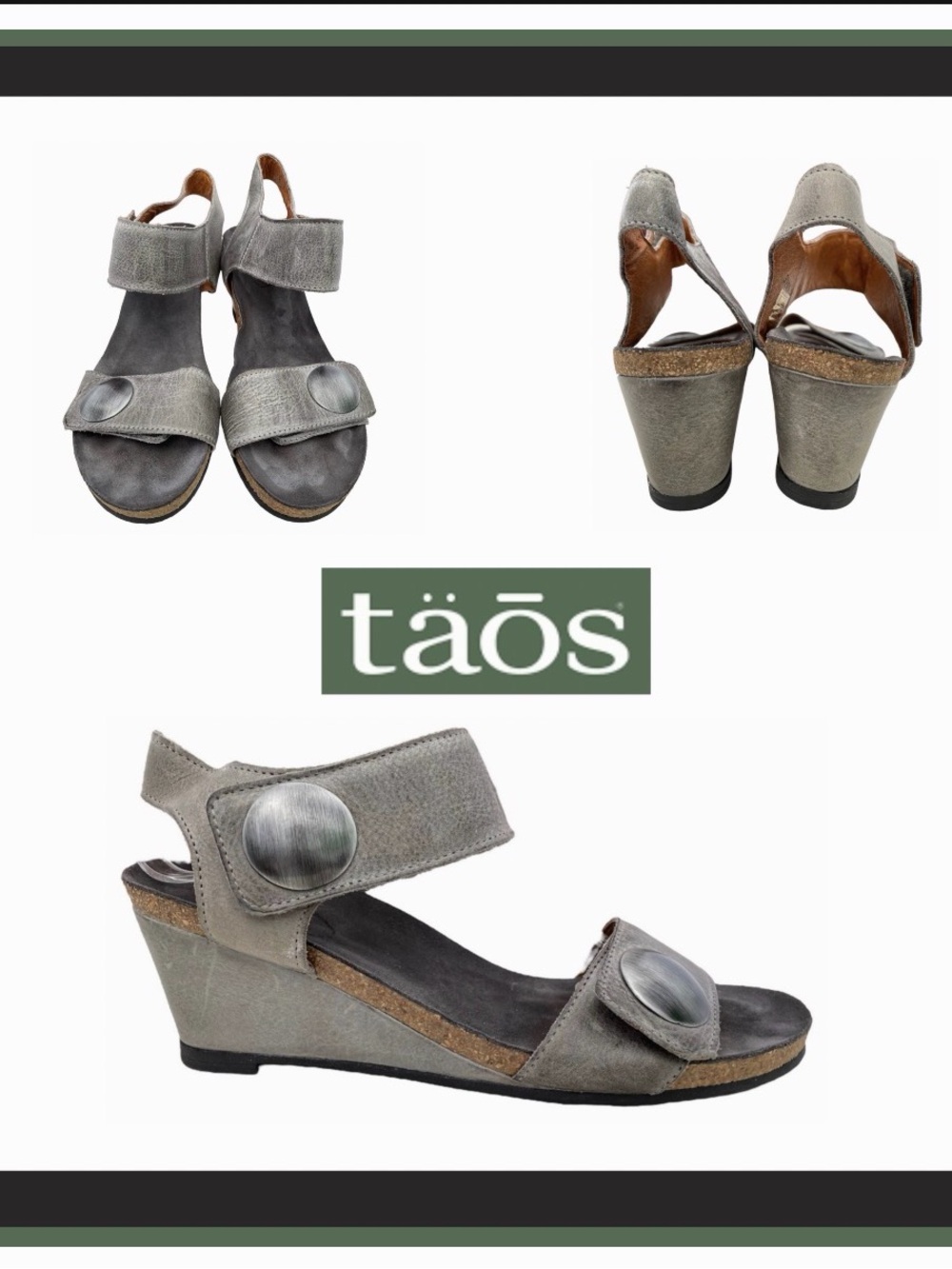 Taos Footwear Carousel 2 Wedge Sandal in Gunsmoke Grey Size 40